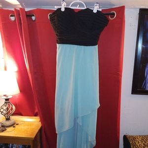 Black & teal strapless dress